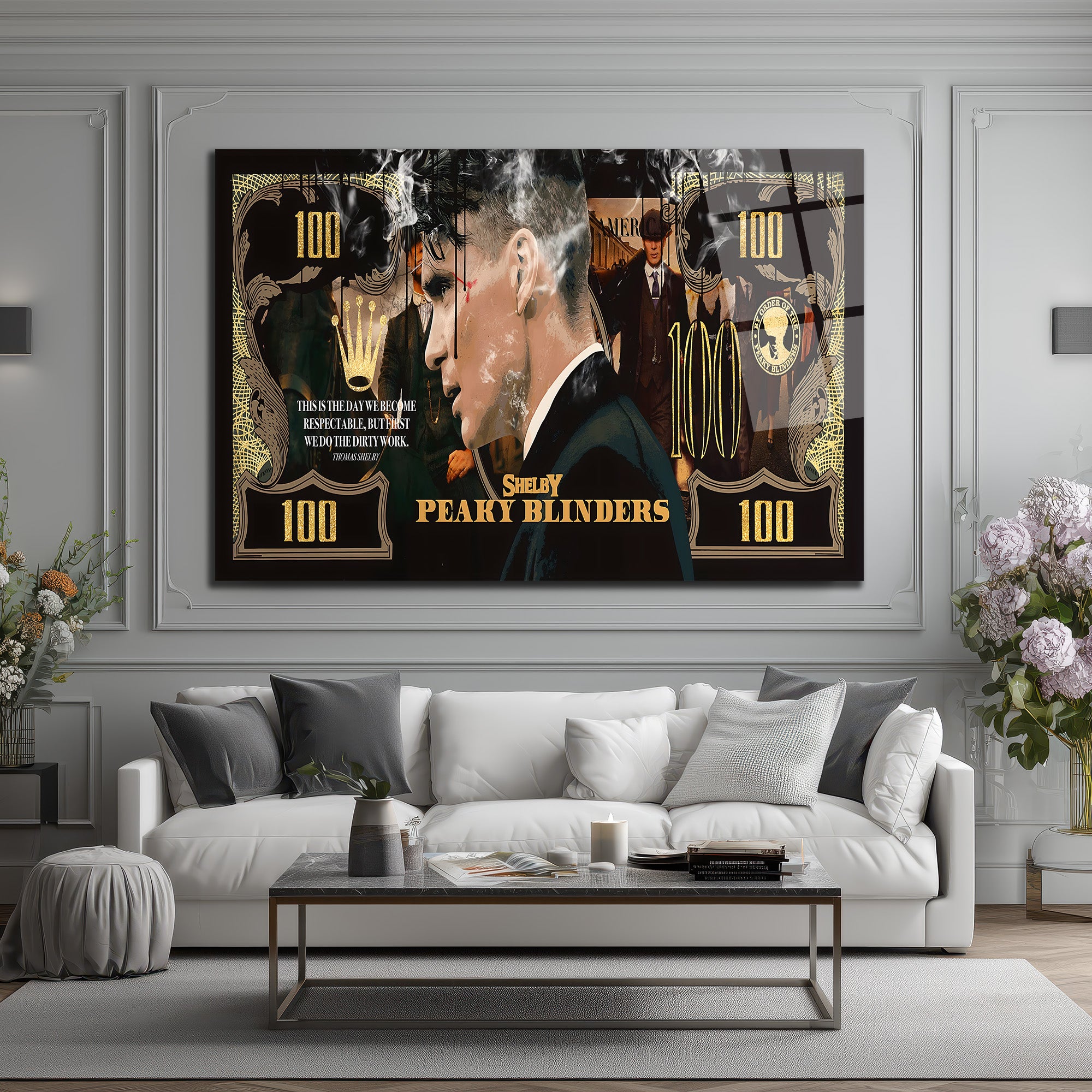 Peaky Blinders Thomas Shelby Banknot Tasarım Cam Tablo
