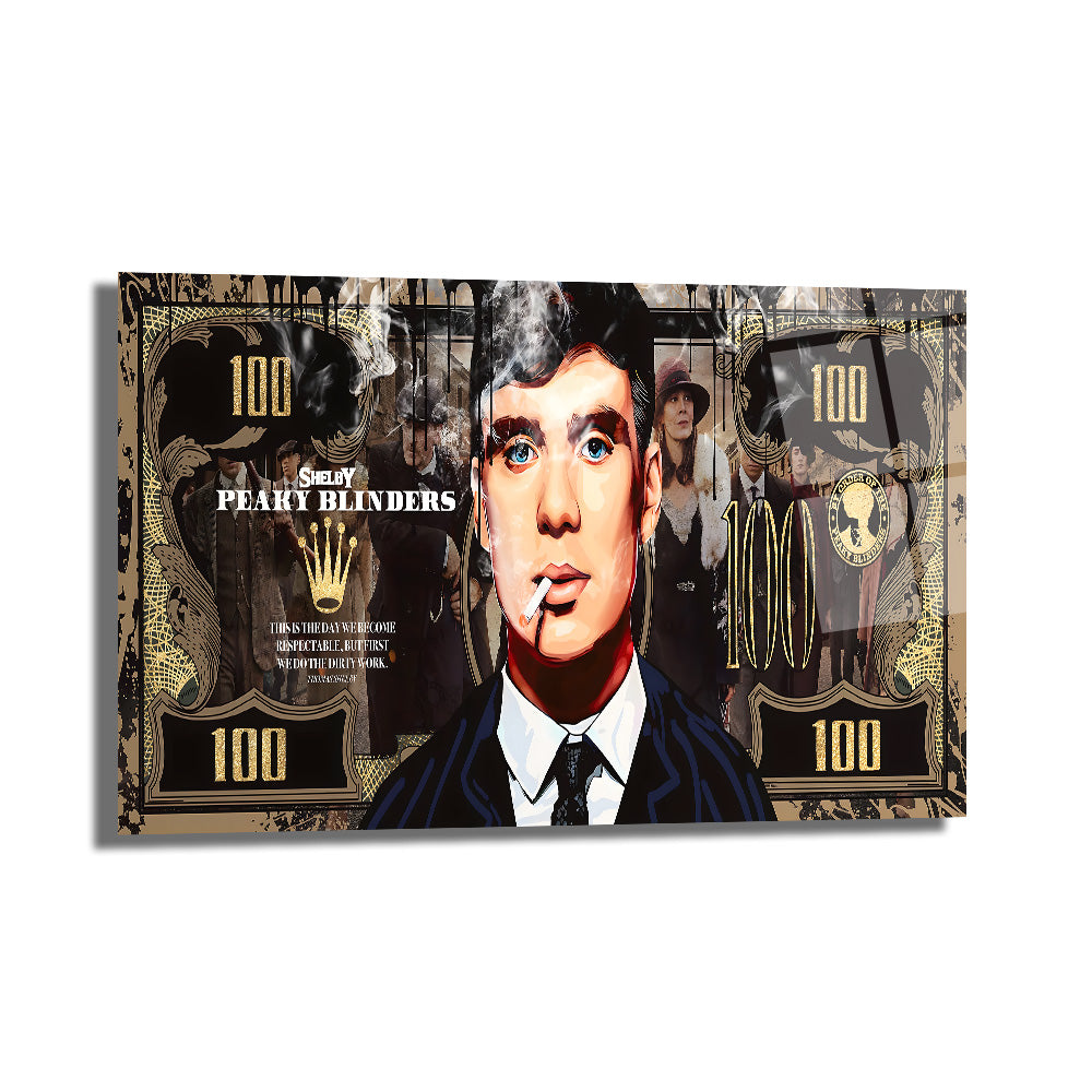Peaky Blinders Thomas Shelby 100 Dolar Temalı Cam Tablo