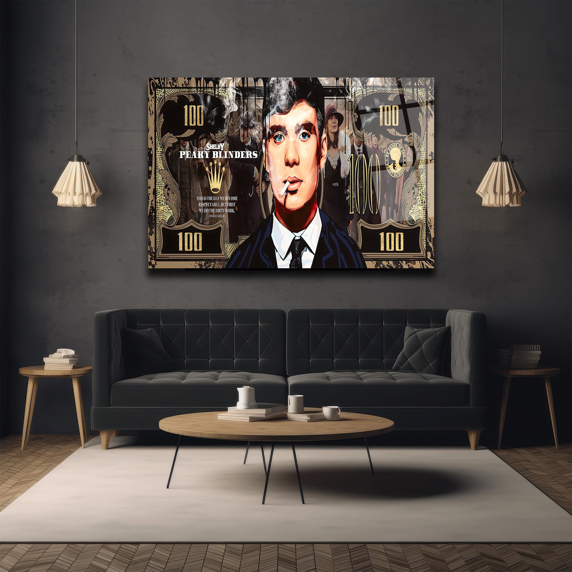 Peaky Blinders Thomas Shelby 100 Dolar Temalı Cam Tablo
