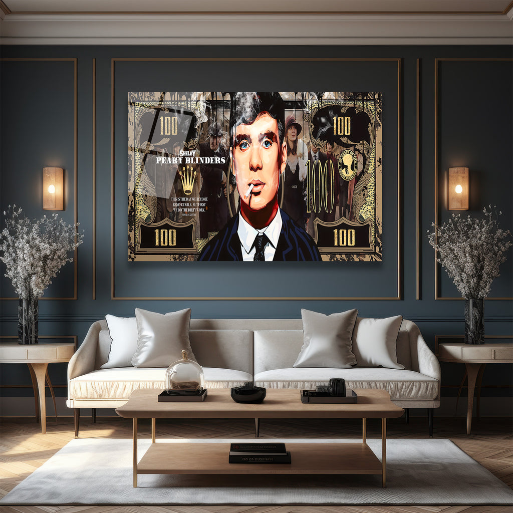 Peaky Blinders Thomas Shelby 100 Dolar Temalı Cam Tablo