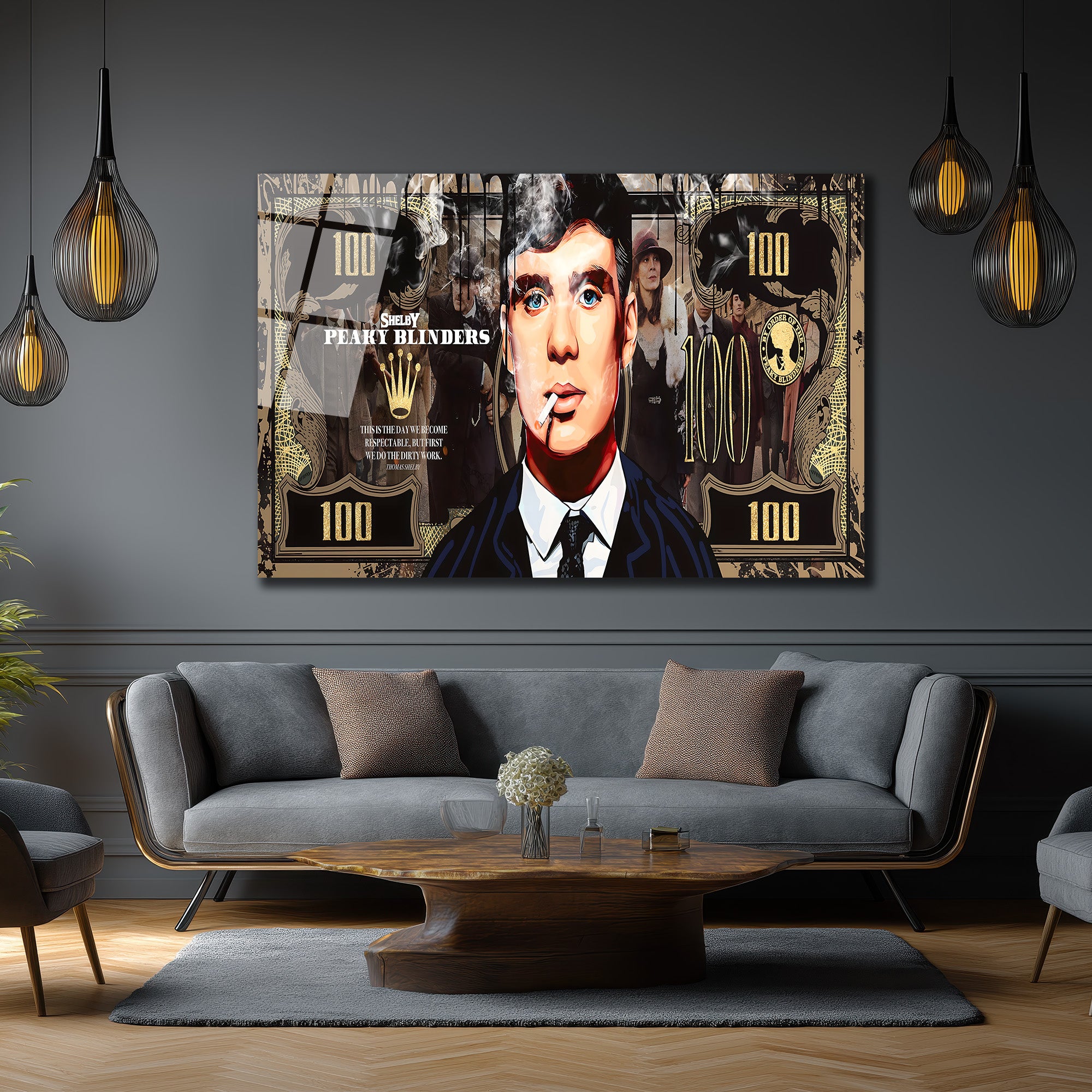 Peaky Blinders Thomas Shelby 100 Dolar Temalı Cam Tablo