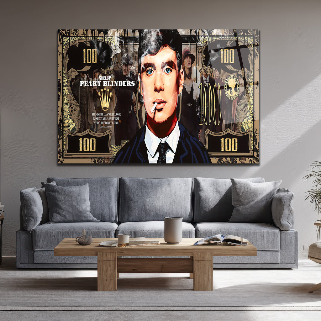 Peaky Blinders Thomas Shelby 100 Dolar Temalı Cam Tablo