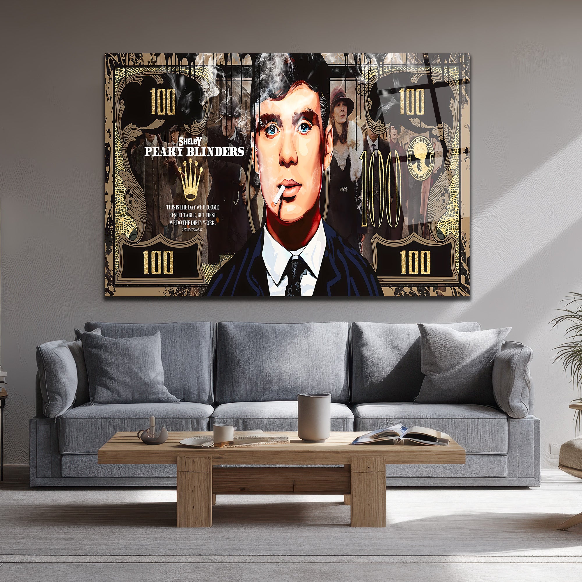 Peaky Blinders Thomas Shelby 100 Dolar Temalı Cam Tablo