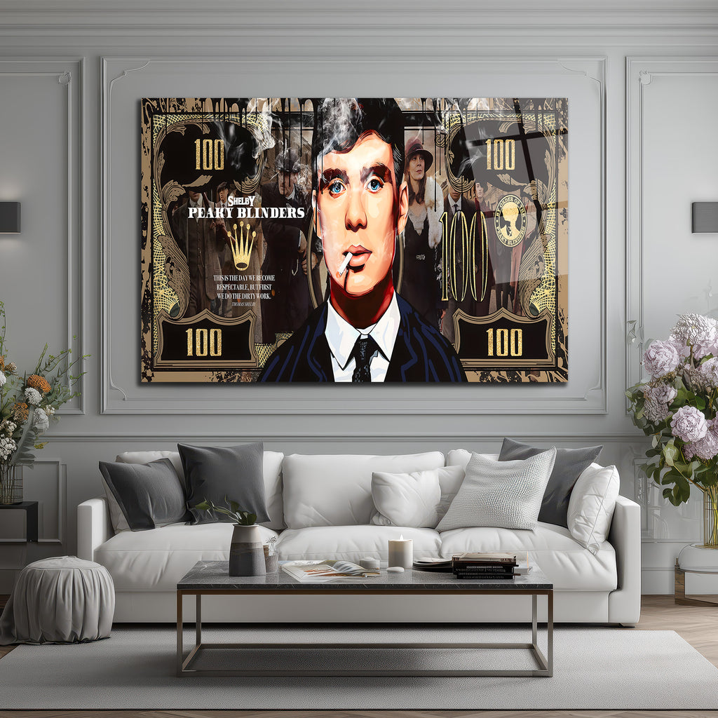 Peaky Blinders Thomas Shelby 100 Dolar Temalı Cam Tablo