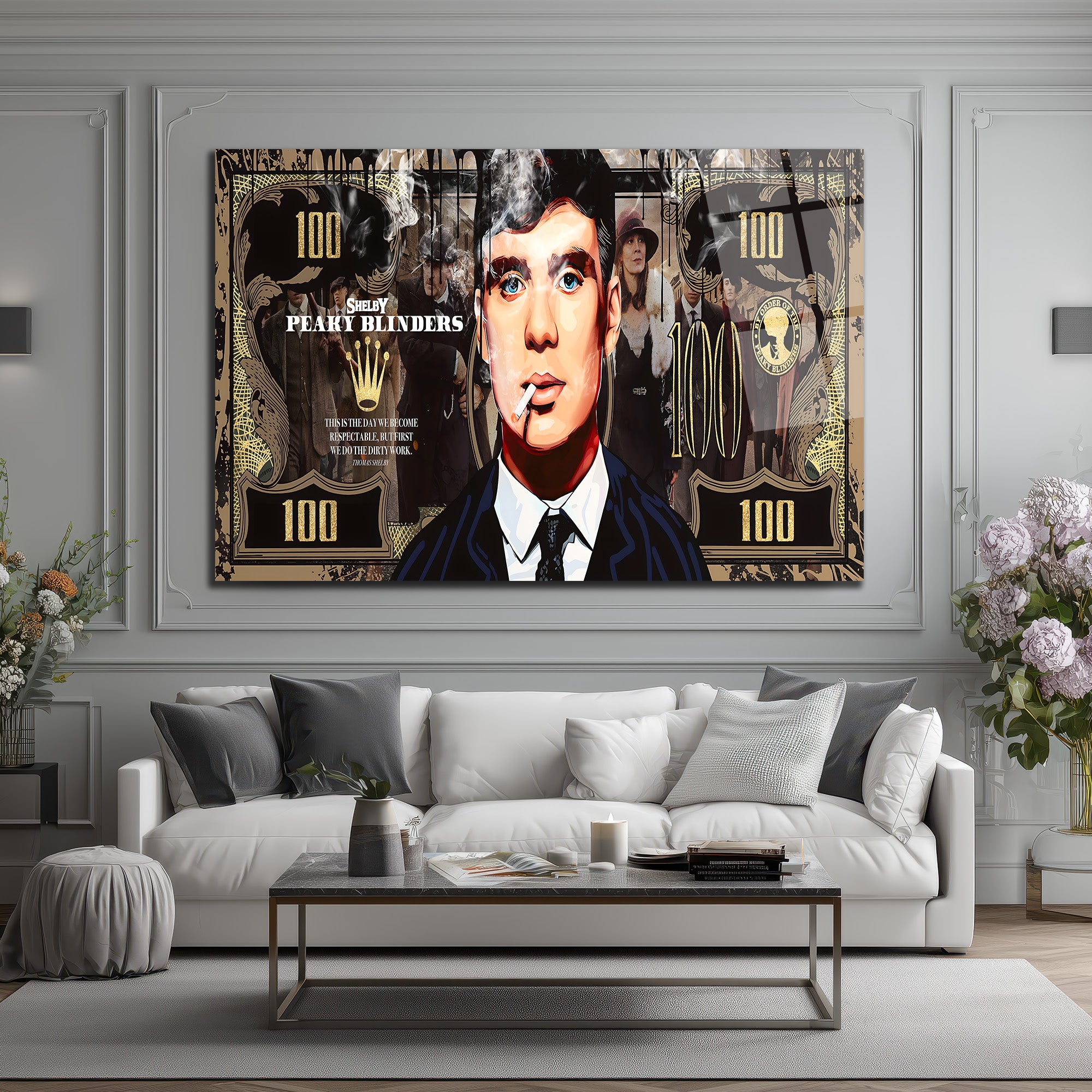 Peaky Blinders Thomas Shelby 100 Dolar Temalı Cam Tablo