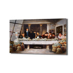 Ünlü mafya liderlerinin (Al Capone, Tony Montana, Don Corleone vb.) para yığınlarıyla dolu bir masada toplandığı, The Last Supper temalı modern ve dramatik bir cam tablo. Arka planda 'THE WORLD IS YOURS!' yazısı.