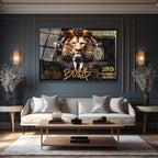 Lüks Aslan Kral Boss$ Temalı Modern Cam Tablo