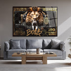 Lüks Aslan Kral Boss$ Temalı Modern Cam Tablo