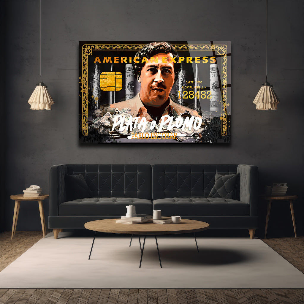 Pablo Escobar 'Plata o Plomo' American Temalı Cam Tablo