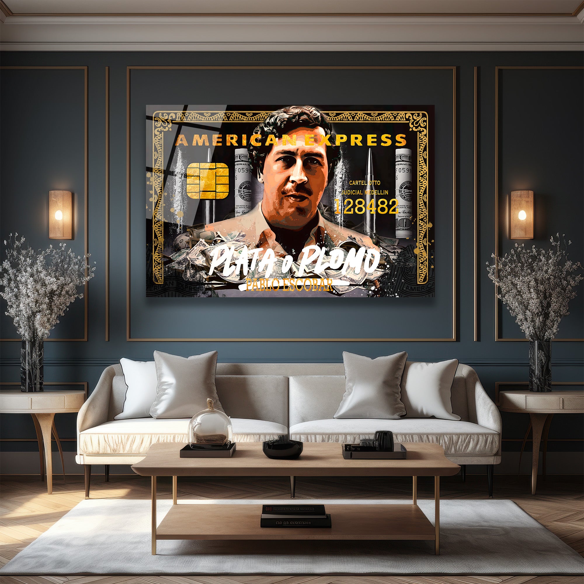 Pablo Escobar 'Plata o Plomo' American Temalı Cam Tablo