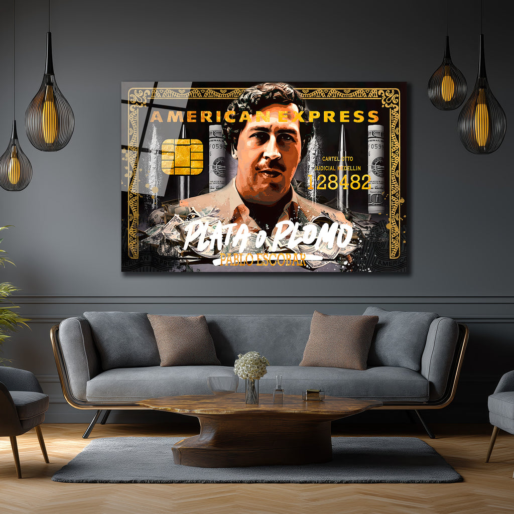 Pablo Escobar 'Plata o Plomo' American Temalı Cam Tablo