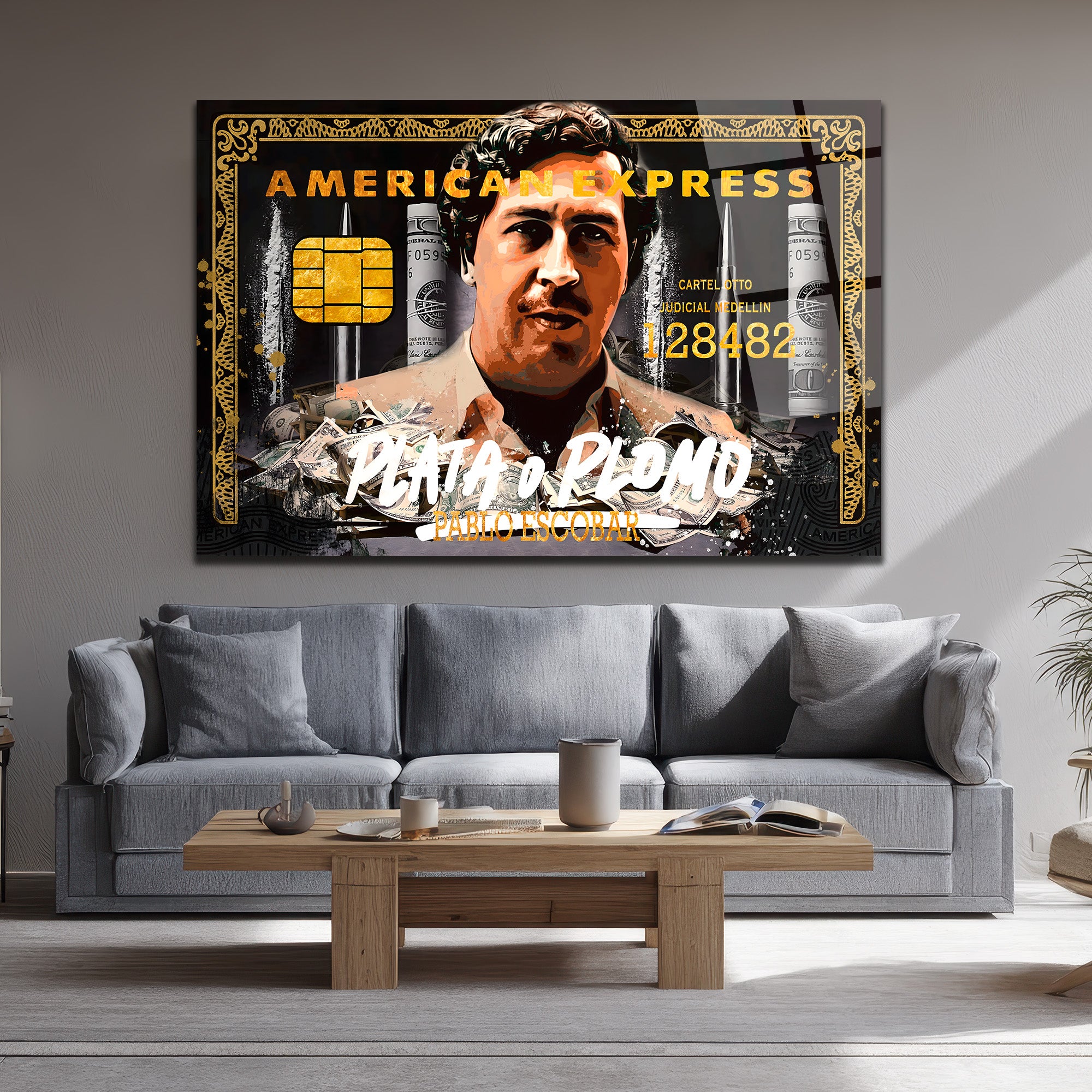 Pablo Escobar 'Plata o Plomo' American Temalı Cam Tablo