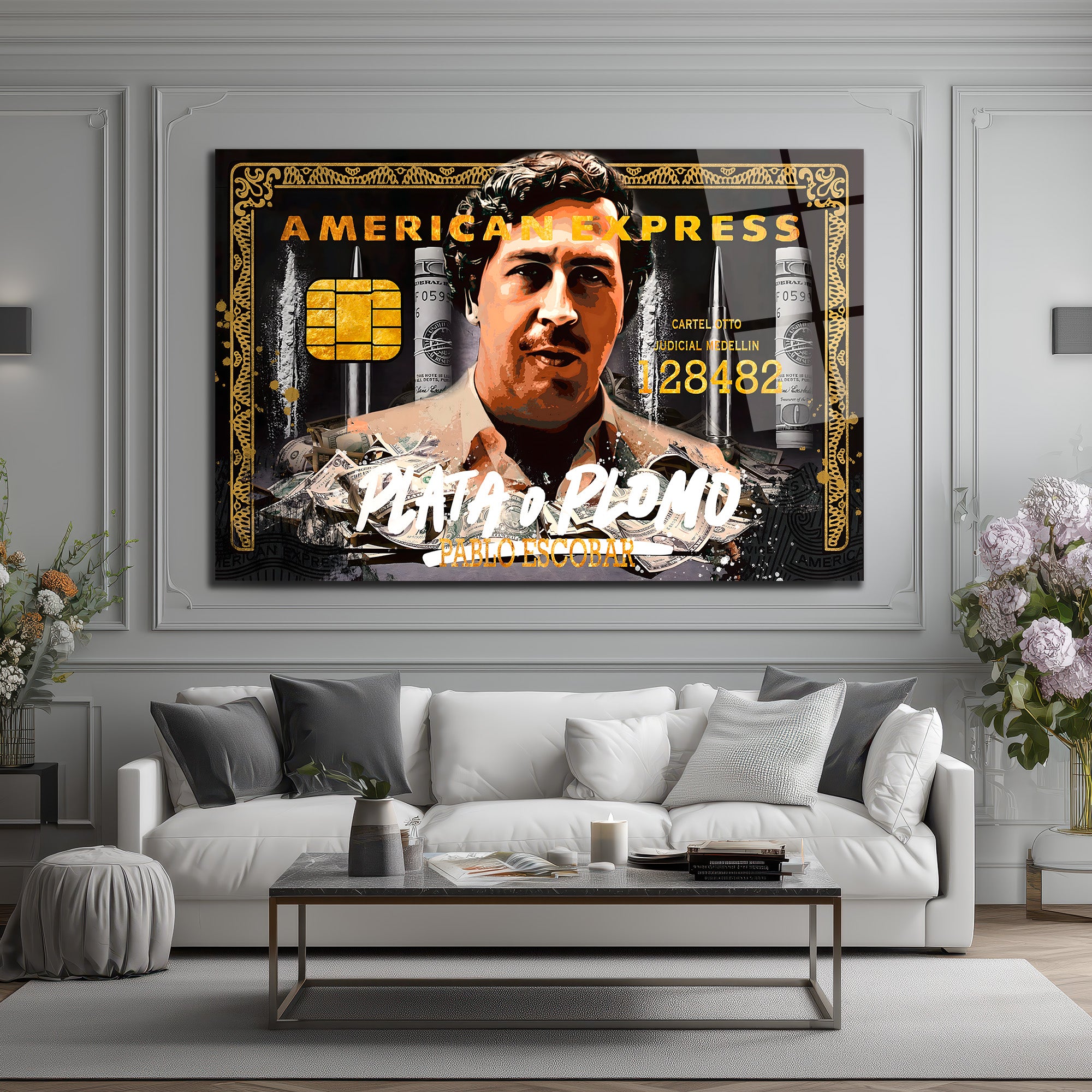 Pablo Escobar 'Plata o Plomo' American Temalı Cam Tablo