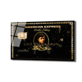 Siyah ve altın renklerde, Scarface filminden Tony Montana'nın görseliyle tasarlanmış, American Express kredi kartı temalı, üzerinde 'Hustle Edition' ve 'The World Is Yours' yazan parlak cam tablo.