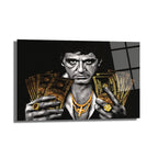 Tony Montana Efsanesi Altın Detaylı Cam Tablo