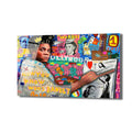 Canlı renklerde, Basquiat'ın taçlı portresini ve Banksy tarzı grafiti öğelerini içeren, pop art ve sokak sanatı esintili modern bir cam tablo. Arka planda Warhol yazıları, Hollywood tabelası ve çeşitli sanatsal detaylar yer alıyor.