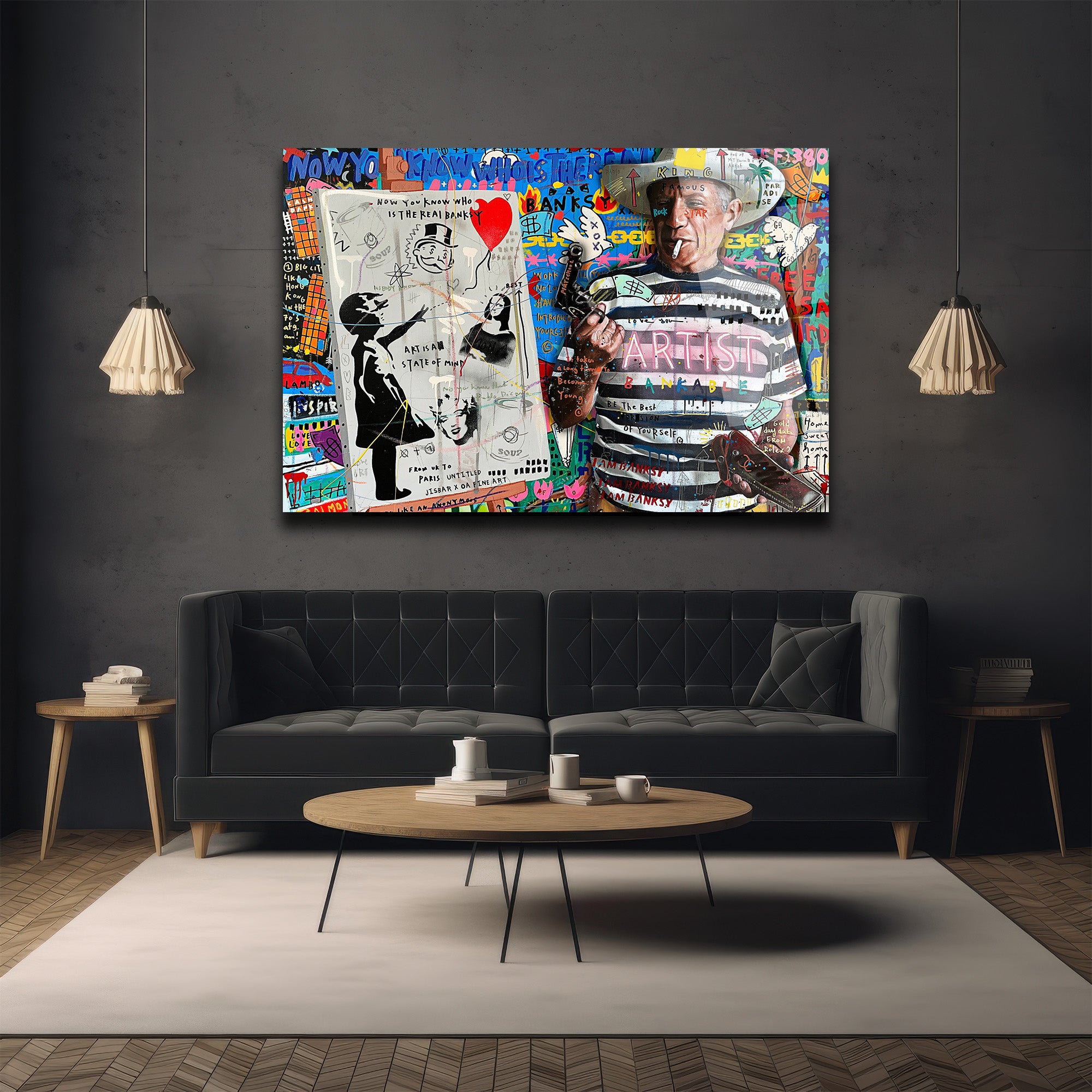 Banksy ve Picasso Esintili Asi Sanatçı Cam Tablo