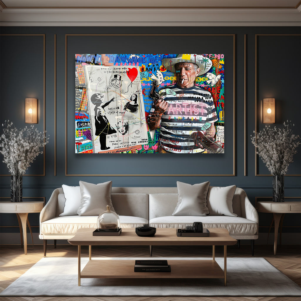 Banksy ve Picasso Esintili Asi Sanatçı Cam Tablo