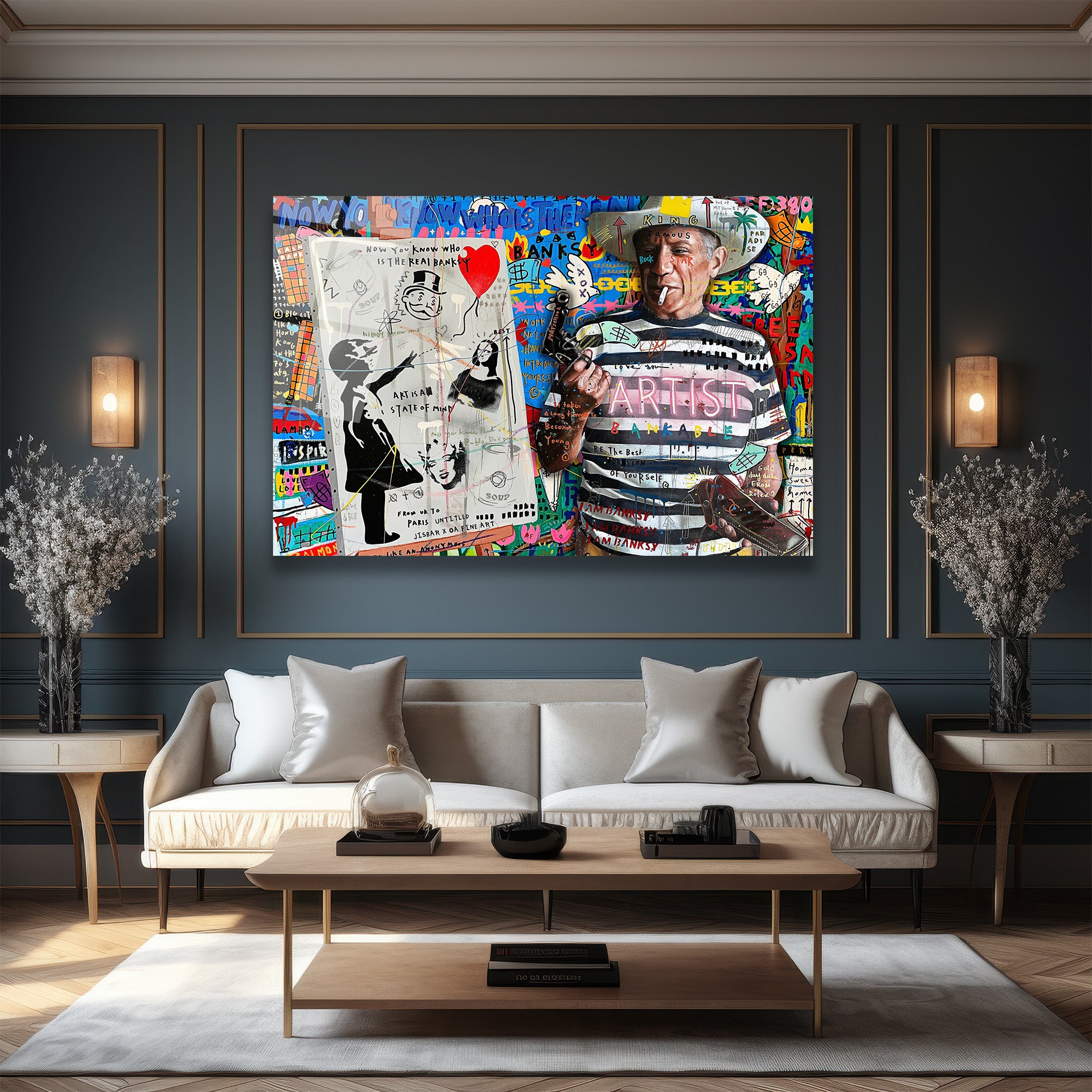 Banksy ve Picasso Esintili Asi Sanatçı Cam Tablo