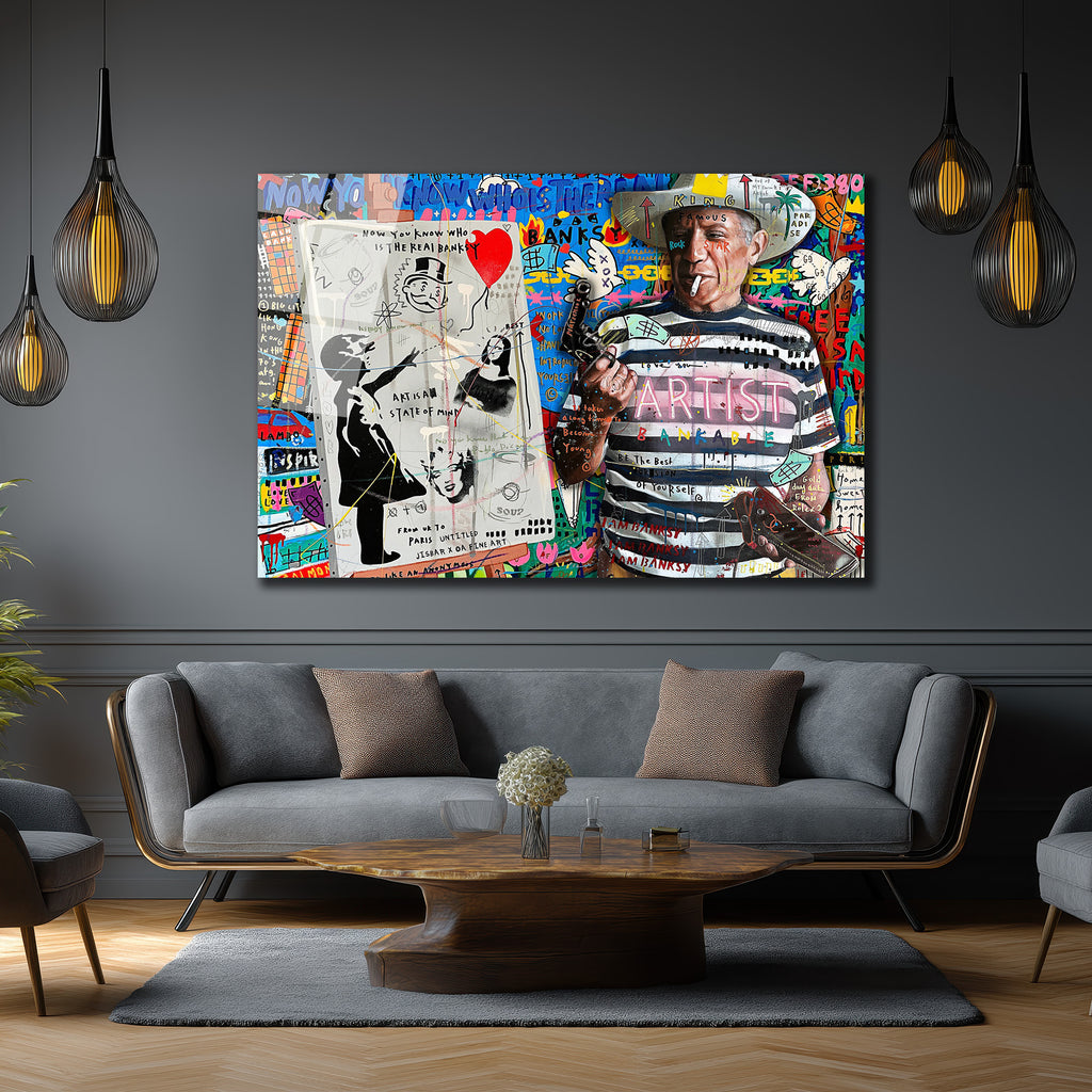 Banksy ve Picasso Esintili Asi Sanatçı Cam Tablo