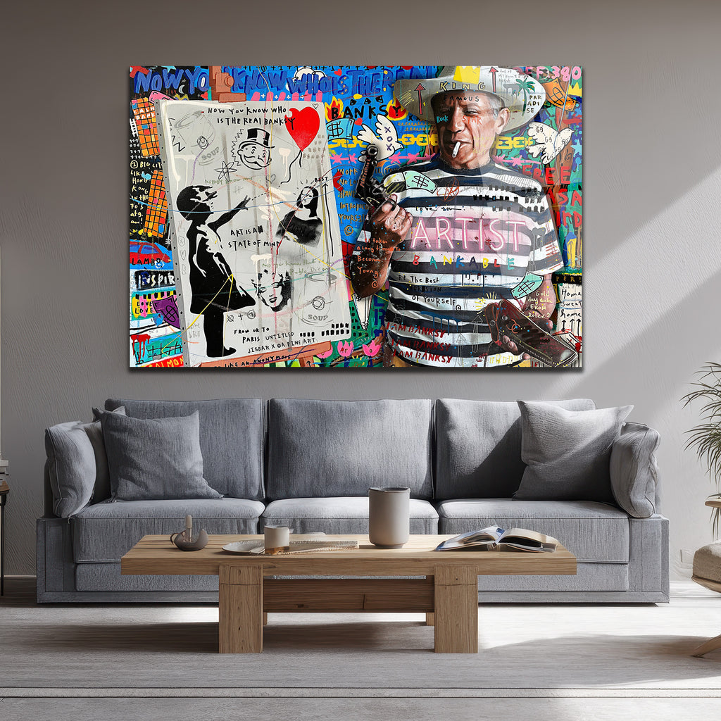 Banksy ve Picasso Esintili Asi Sanatçı Cam Tablo