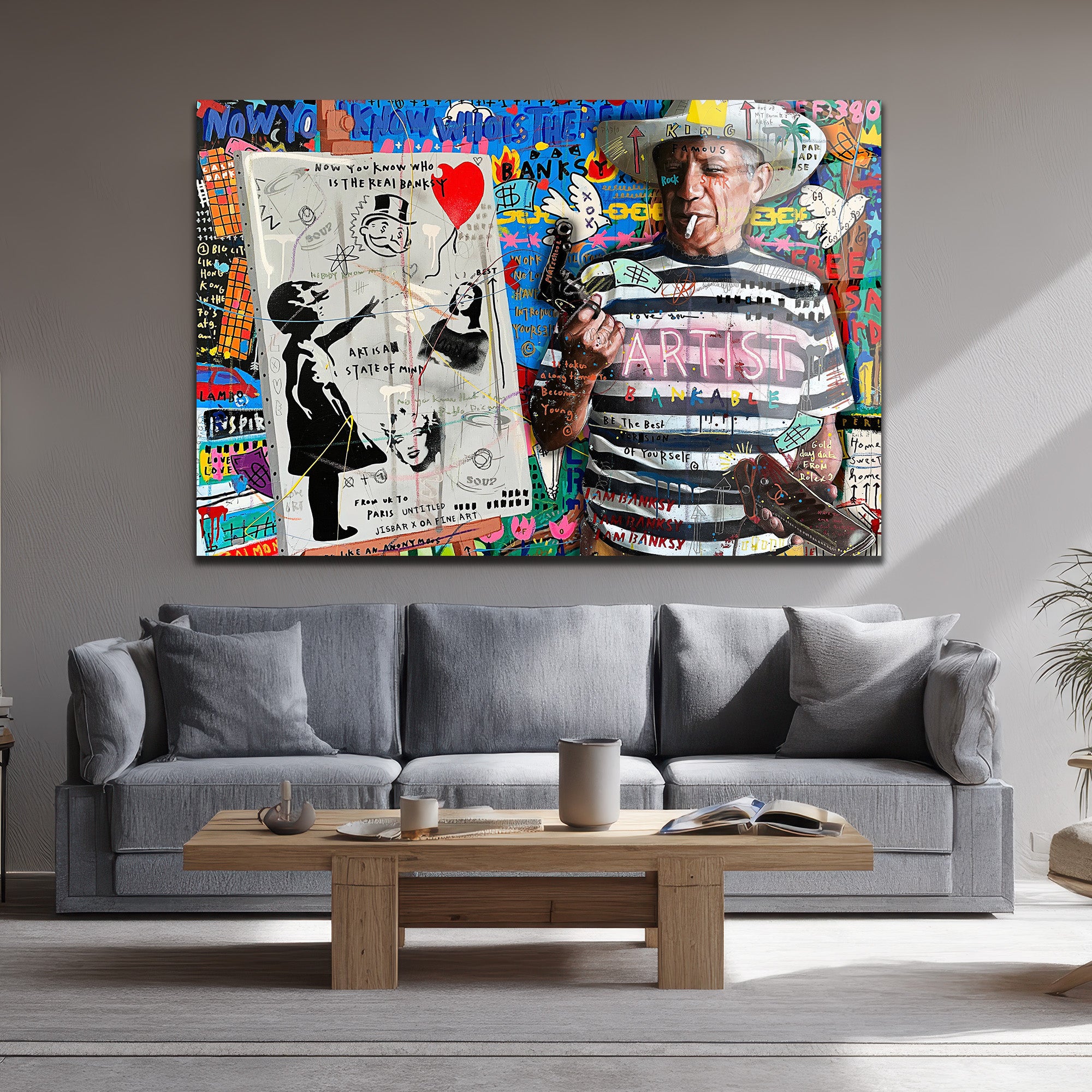 Banksy ve Picasso Esintili Asi Sanatçı Cam Tablo