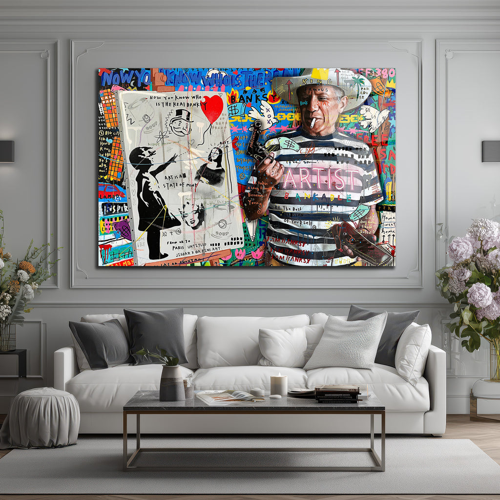 Banksy ve Picasso Esintili Asi Sanatçı Cam Tablo