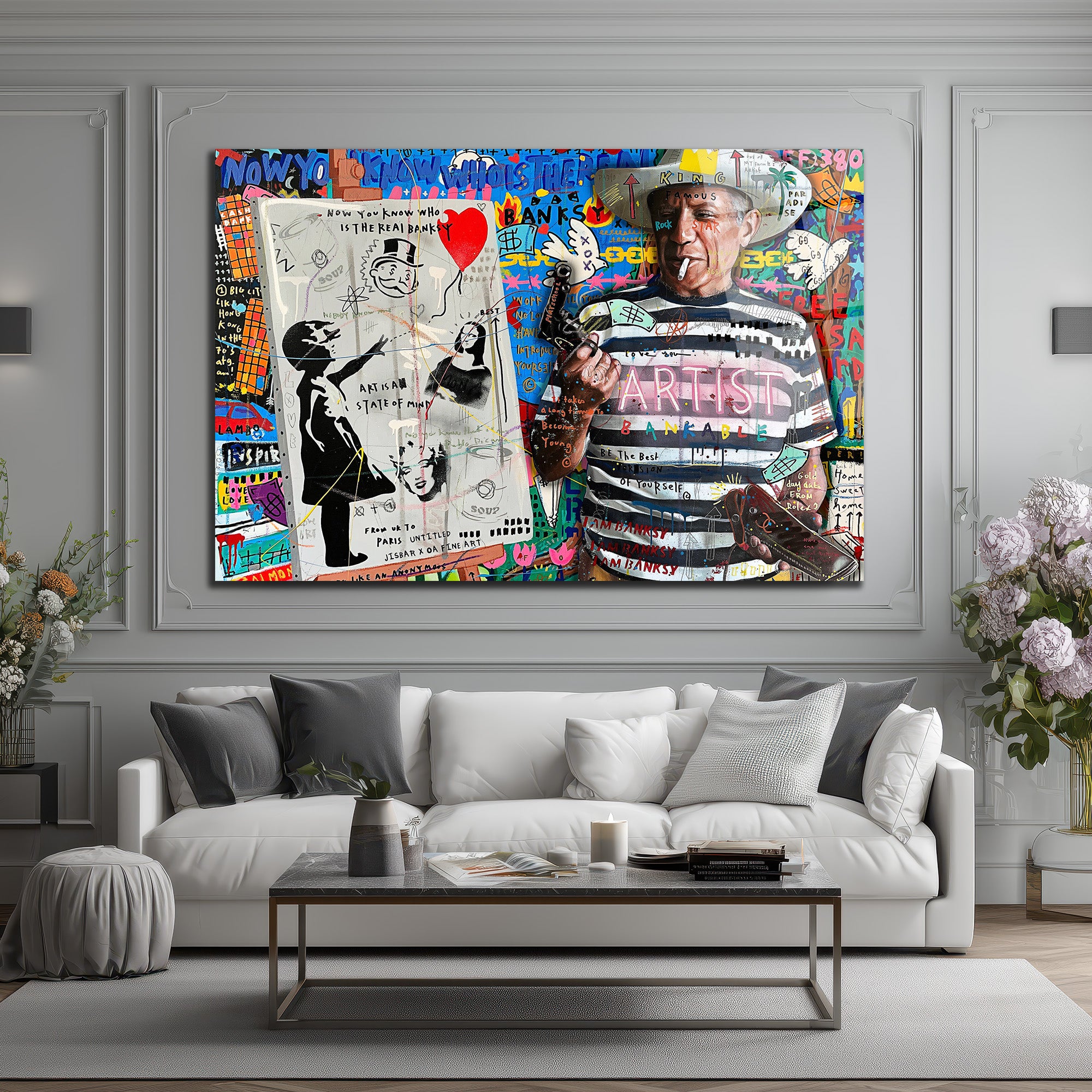 Banksy ve Picasso Esintili Asi Sanatçı Cam Tablo