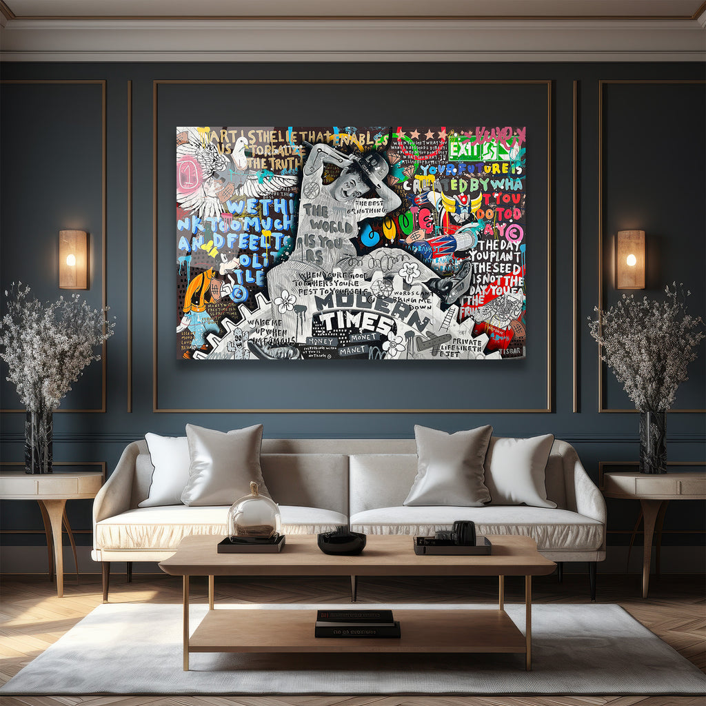 Modern Zamanlar Street Art Cam Tablo - Şehir Ruhu ve Düşünceler