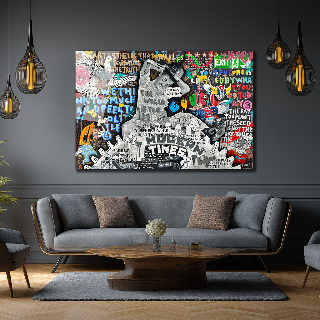 Modern Zamanlar Street Art Cam Tablo - Şehir Ruhu ve Düşünceler