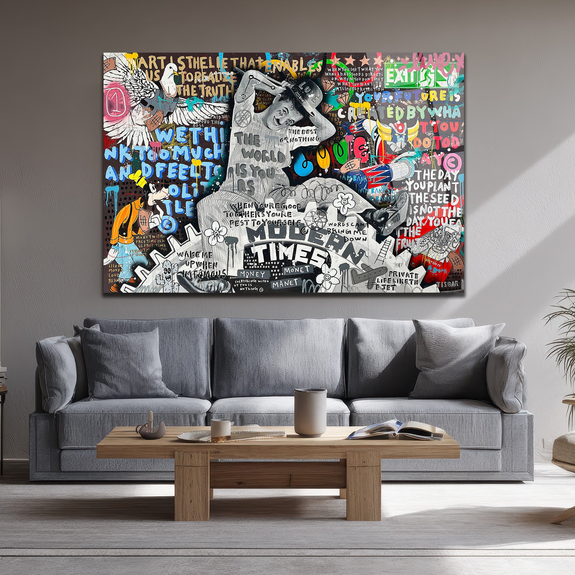 Modern Zamanlar Street Art Cam Tablo - Şehir Ruhu ve Düşünceler