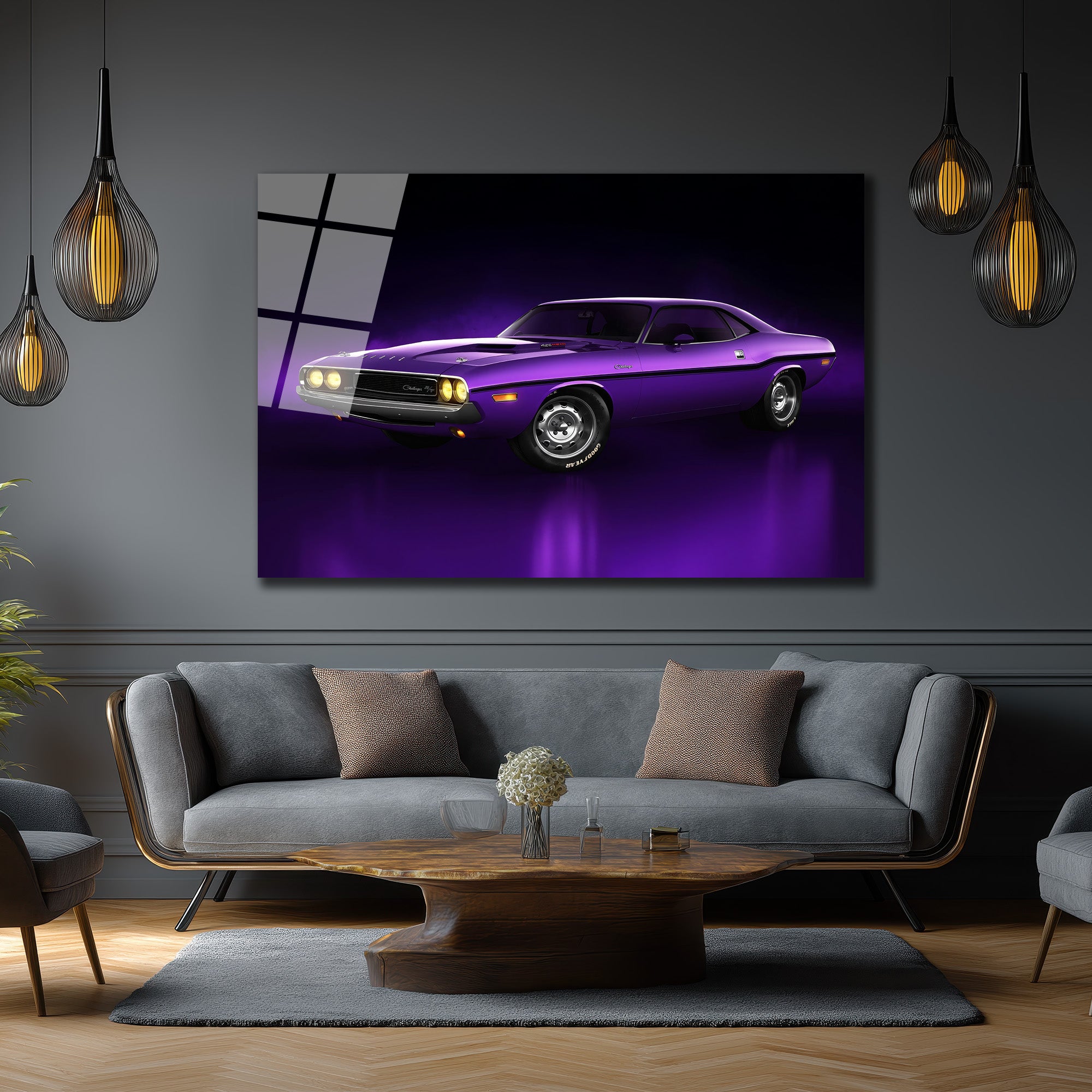Efsanevi Mor Dodge Challenger Cam Tablo