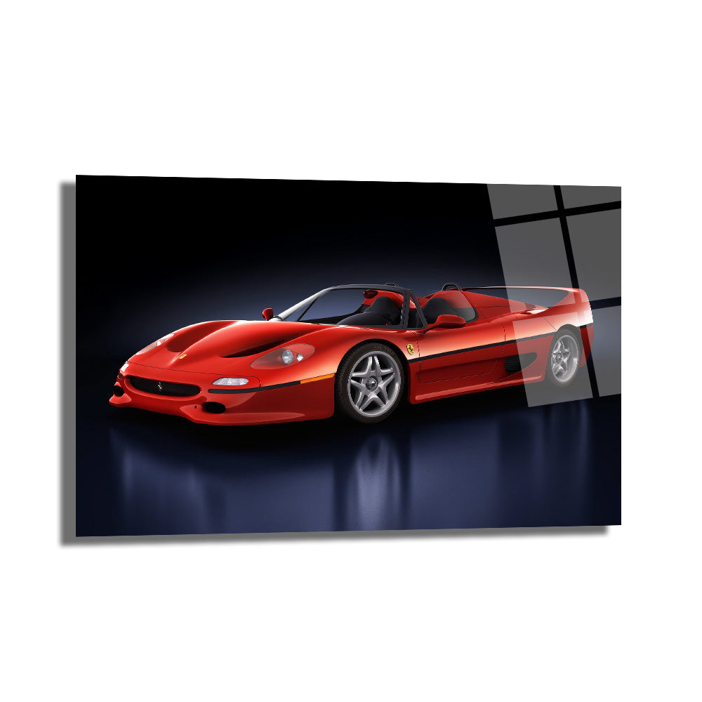 Ferrari F50 Efsanesi Kırmızı Süper Araba Cam Tablo
