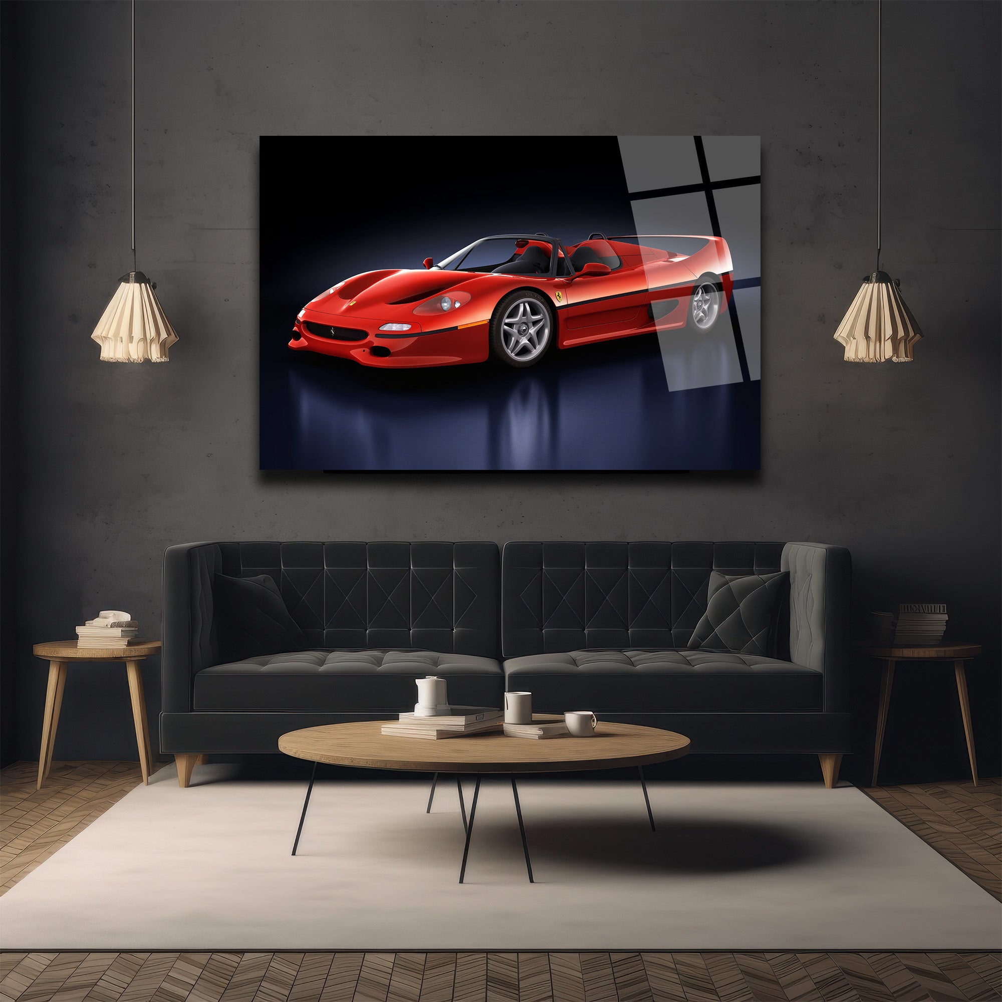 Ferrari F50 Efsanesi Kırmızı Süper Araba Cam Tablo