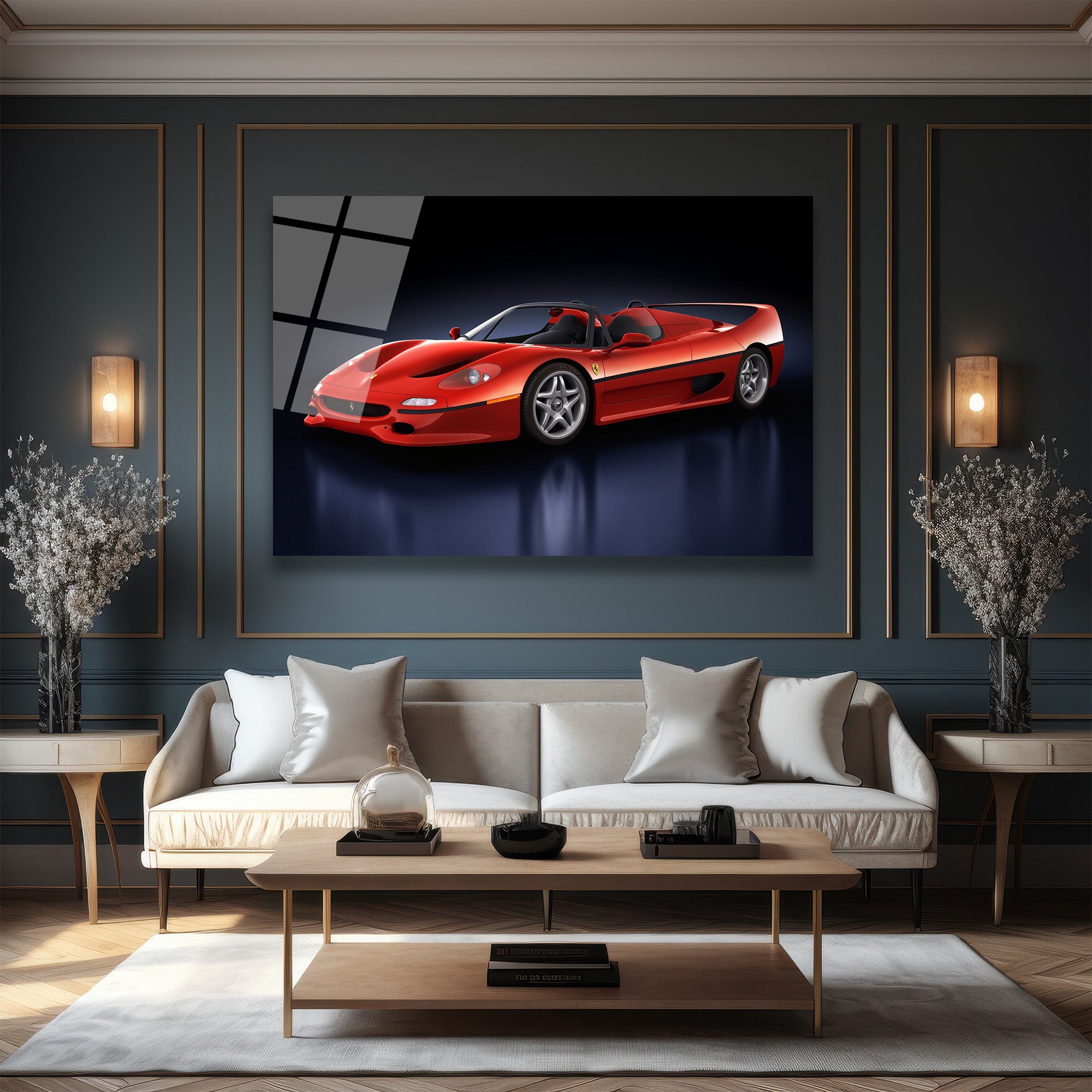 Ferrari F50 Efsanesi Kırmızı Süper Araba Cam Tablo