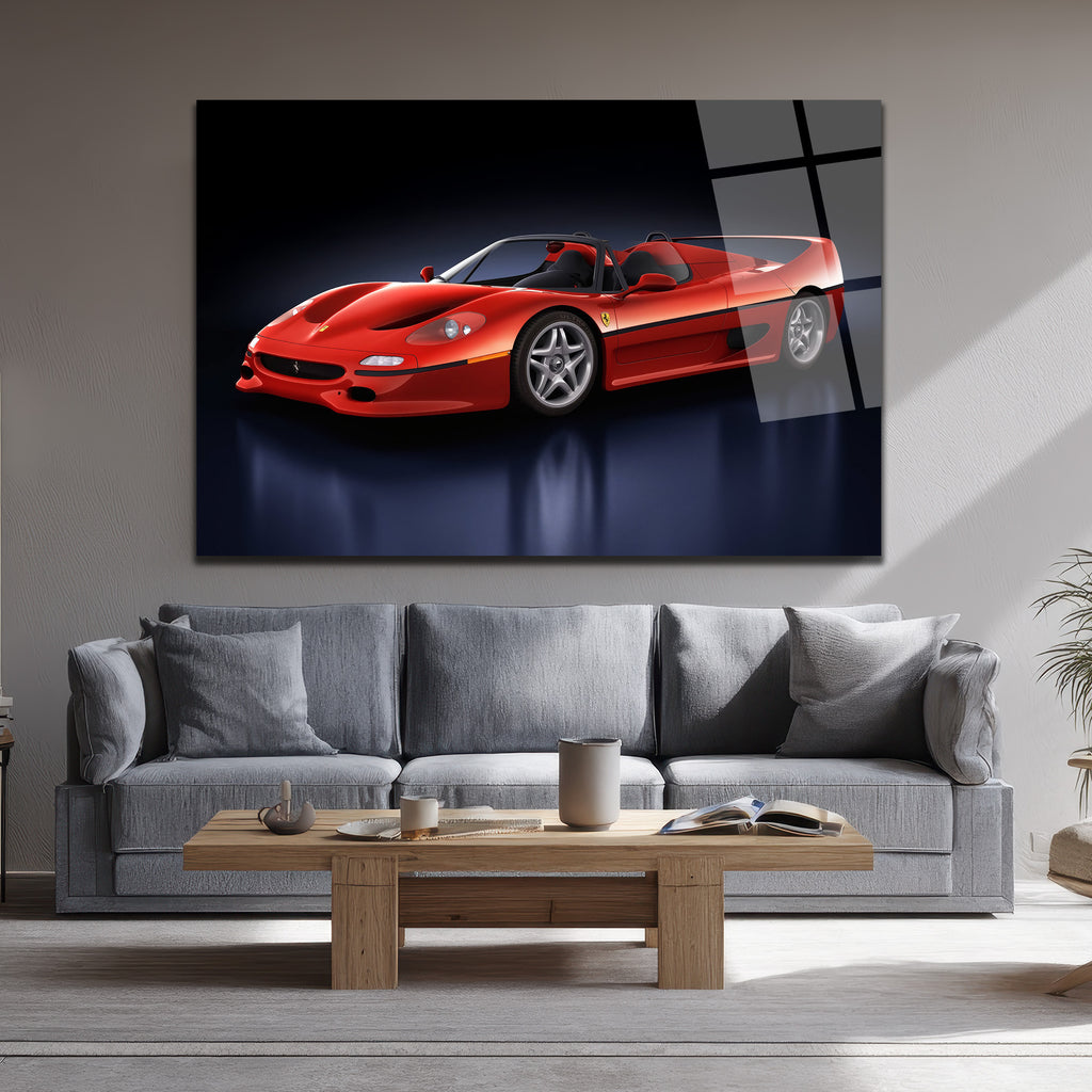 Ferrari F50 Efsanesi Kırmızı Süper Araba Cam Tablo