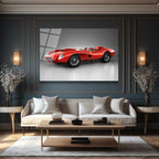 Ferrari Efsanesi Kırmızı Klasik Yarış Arabası Cam Tablo