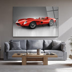 Ferrari Efsanesi Kırmızı Klasik Yarış Arabası Cam Tablo