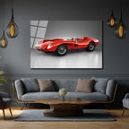 Ferrari Efsanesi Kırmızı Klasik Yarış Arabası Cam Tablo