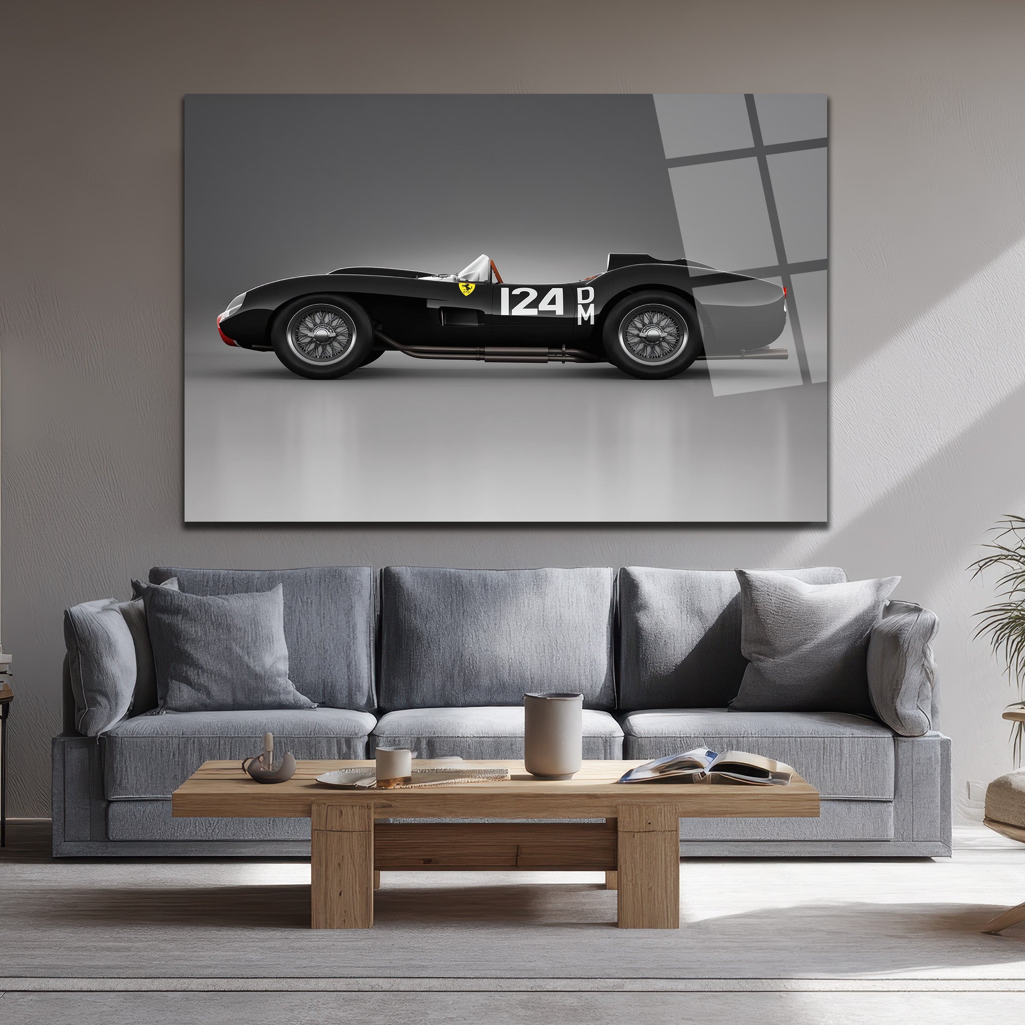 Efsanevi Ferrari 124 DM Yarış Arabası Cam Tablo