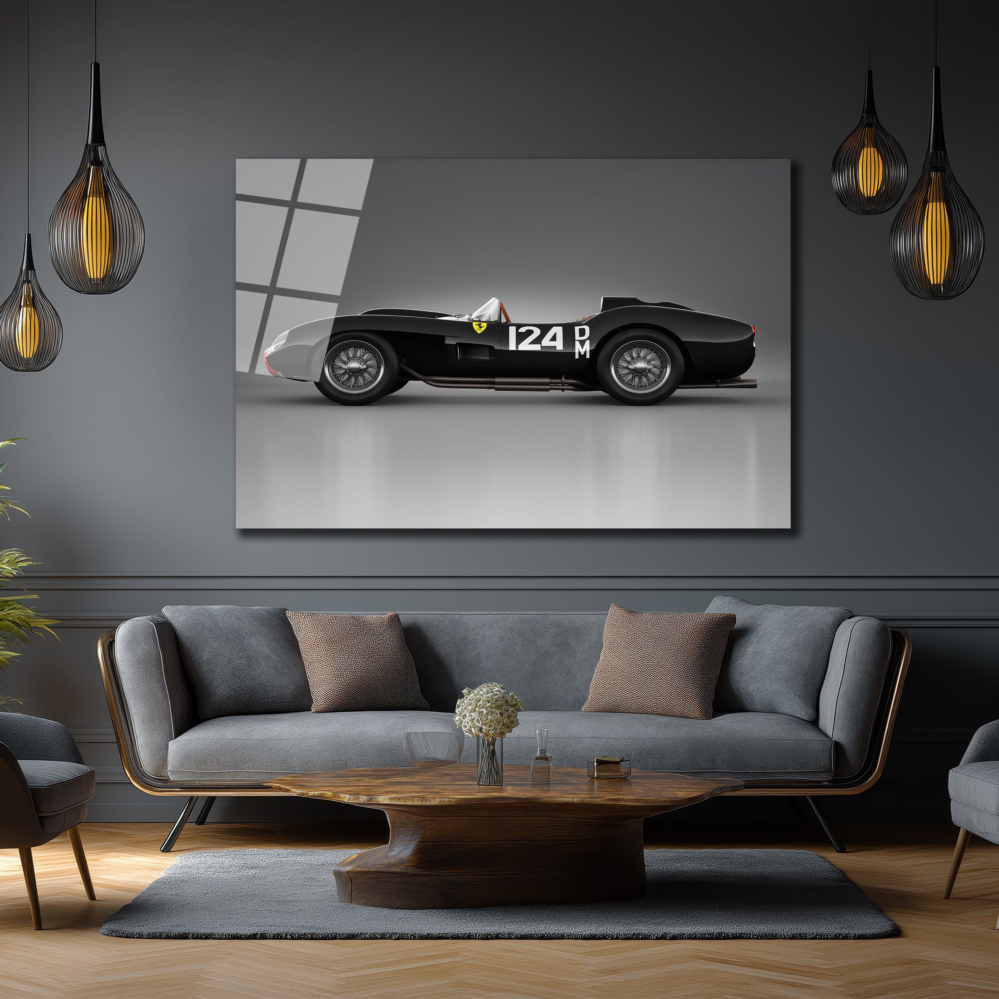 Efsanevi Ferrari 124 DM Yarış Arabası Cam Tablo