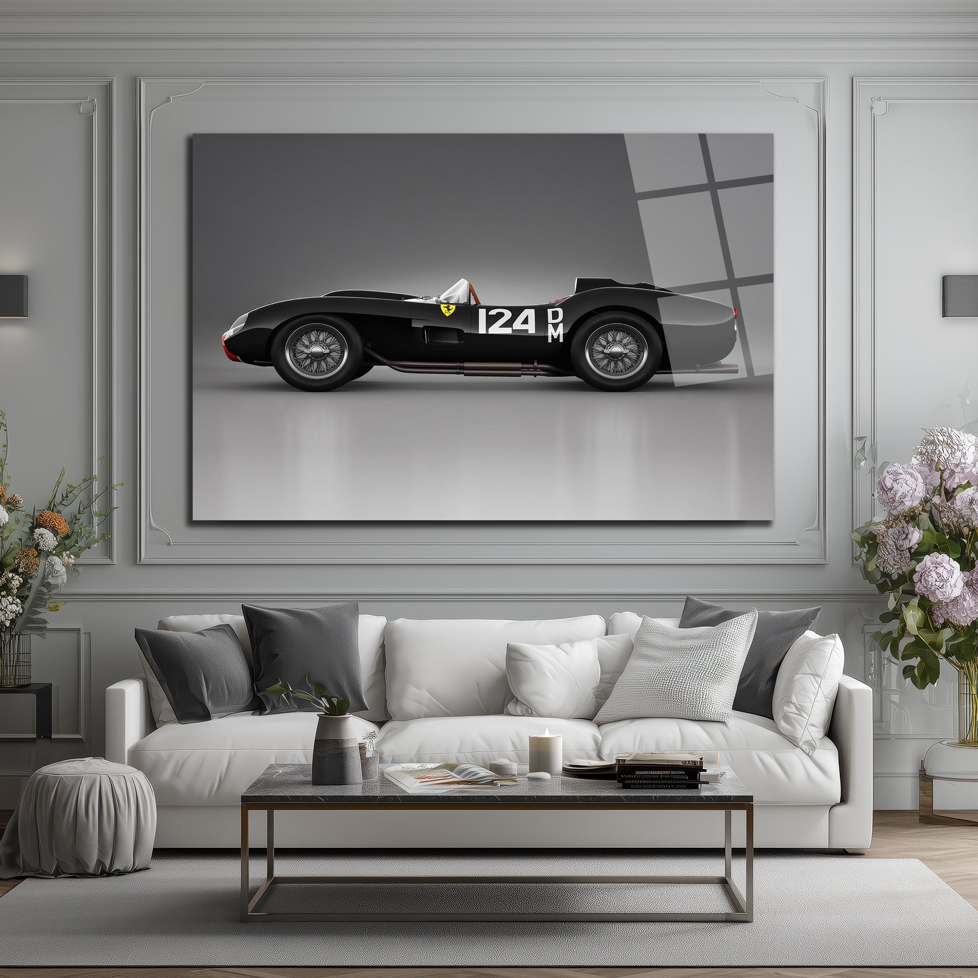 Efsanevi Ferrari 124 DM Yarış Arabası Cam Tablo