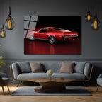 Efsanevi Kırmızı Mustang Gücü Cam Tablo