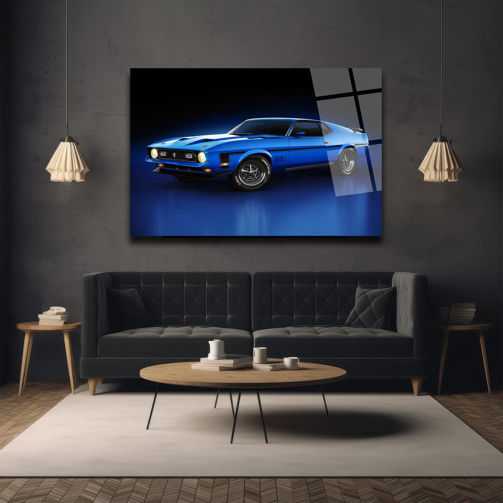 Efsanevi Mavi Ford Mustang Mach 1 Cam Tablo