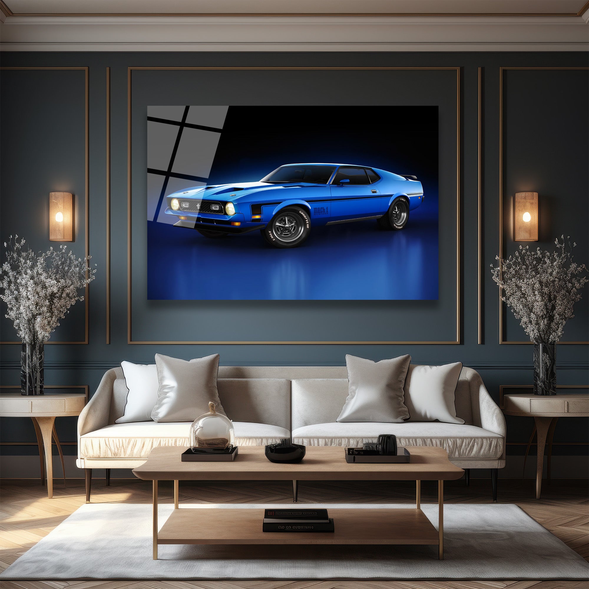 Efsanevi Mavi Ford Mustang Mach 1 Cam Tablo