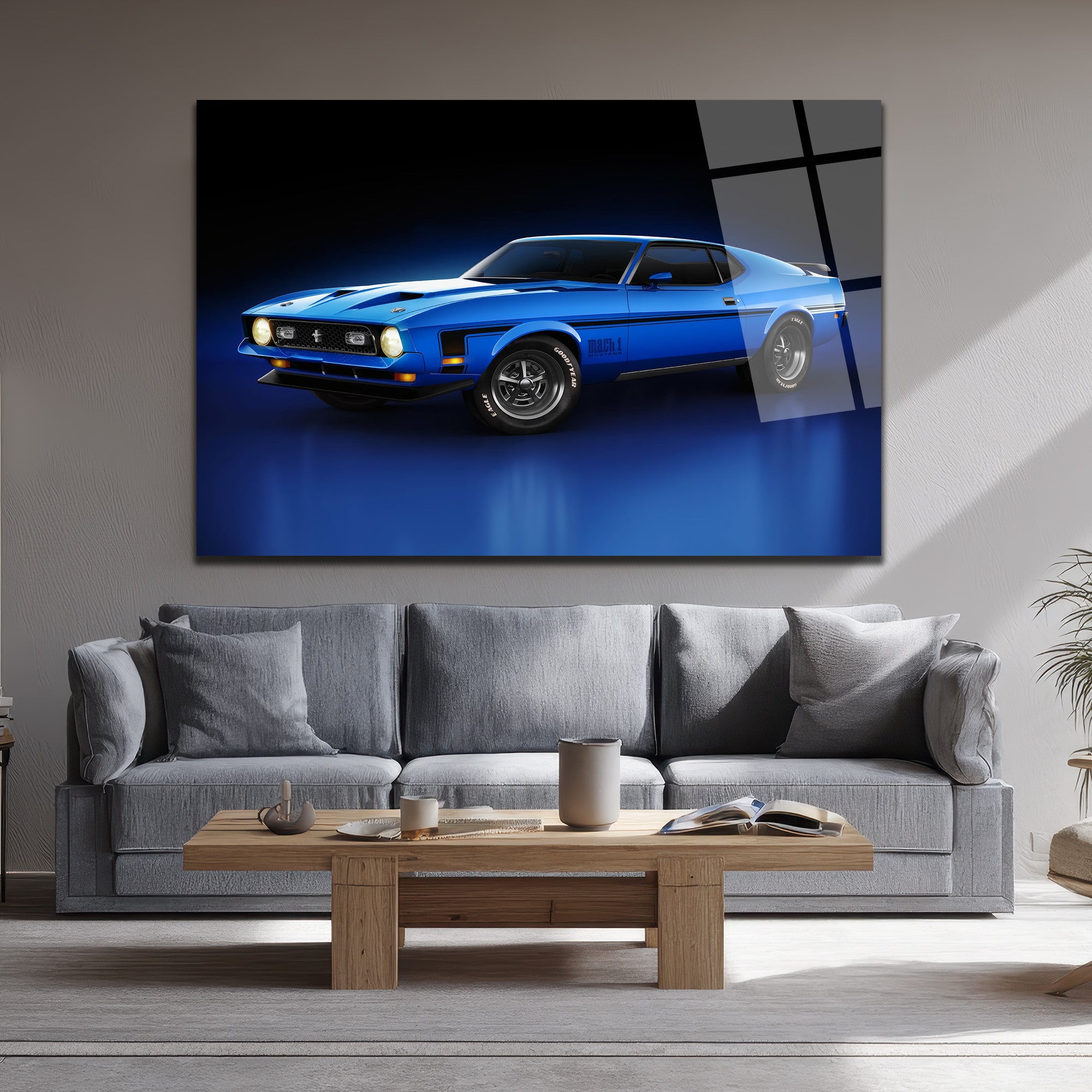 Efsanevi Mavi Ford Mustang Mach 1 Cam Tablo