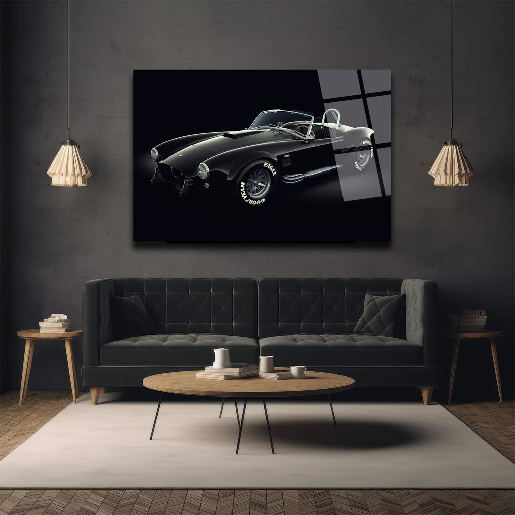 Efsanevi Shelby Cobra Siyah Spor Araba Cam Tablo