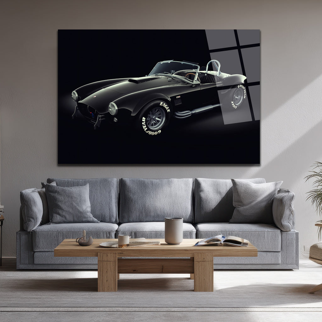 Efsanevi Shelby Cobra Siyah Spor Araba Cam Tablo