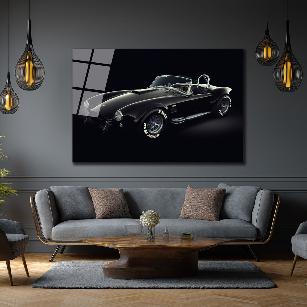 Efsanevi Shelby Cobra Siyah Spor Araba Cam Tablo
