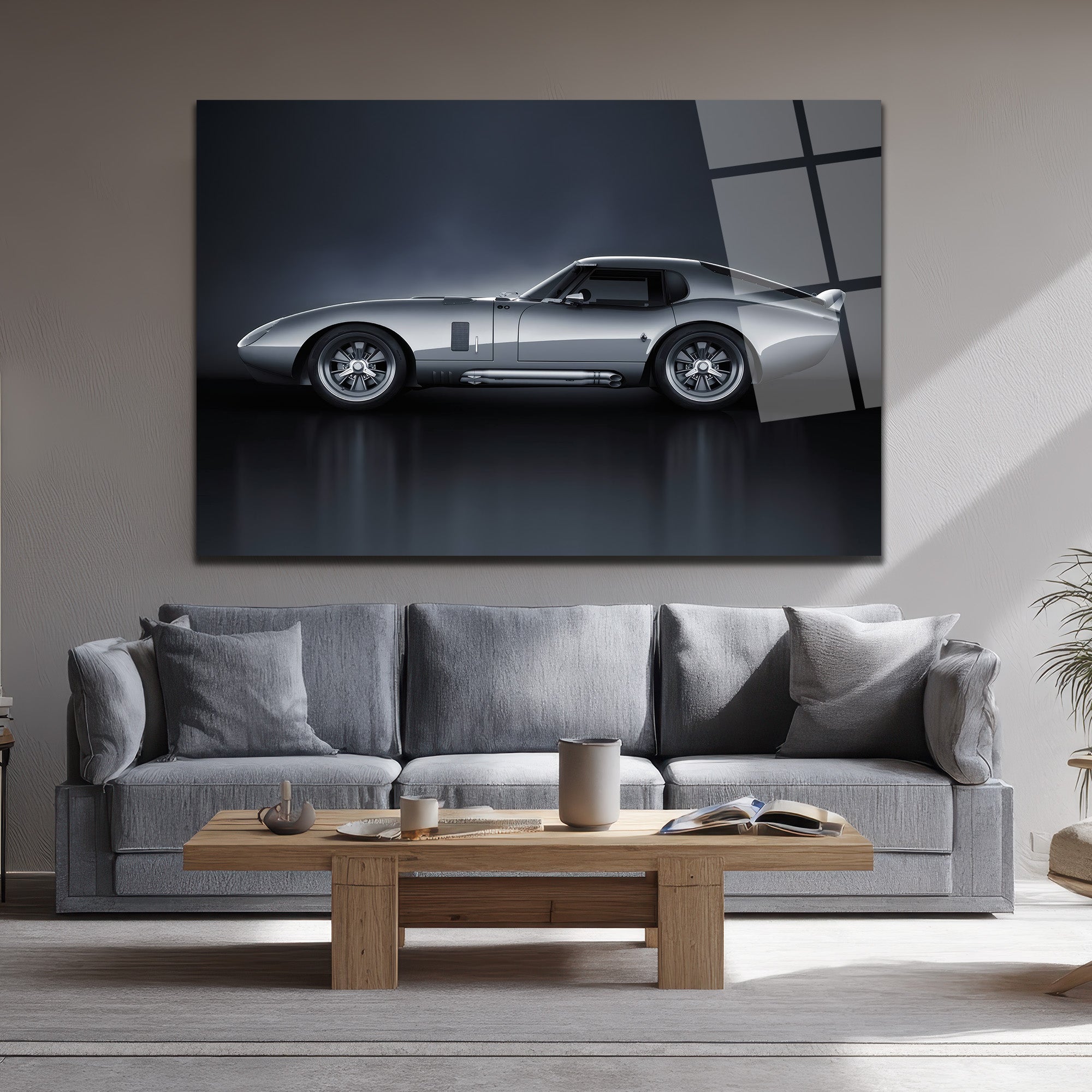 Efsanevi Gümüş Spor Otomobil Cam Tablo - Shelby Daytona Coupe